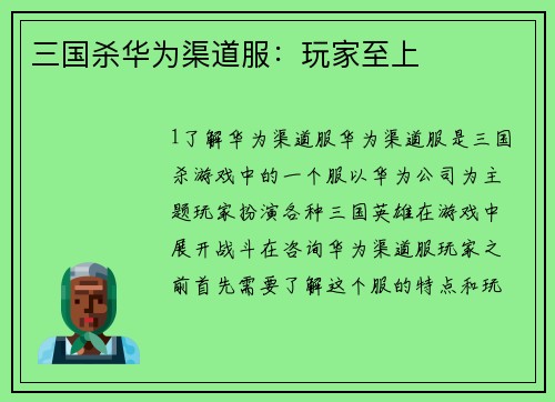 三国杀华为渠道服：玩家至上